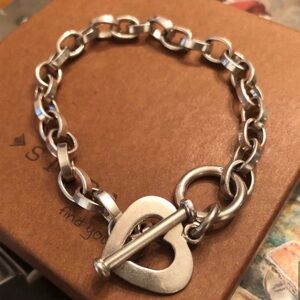 Vintage Silpada Sterling Silver Rolo Link Heart Charm Bracelet With Toggle Clasp